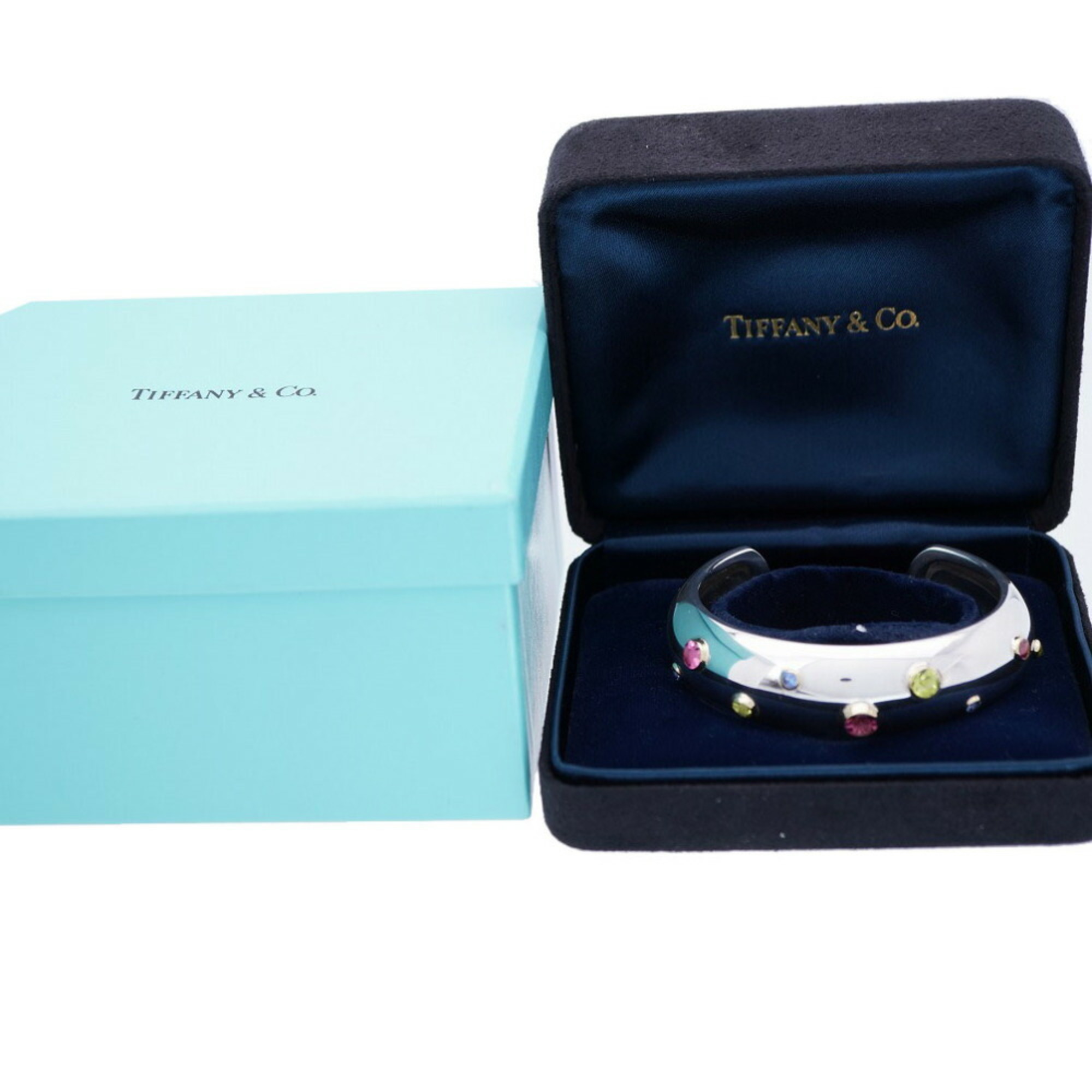 Tiffany dots bangle silver 925/K18YG/color stone 750