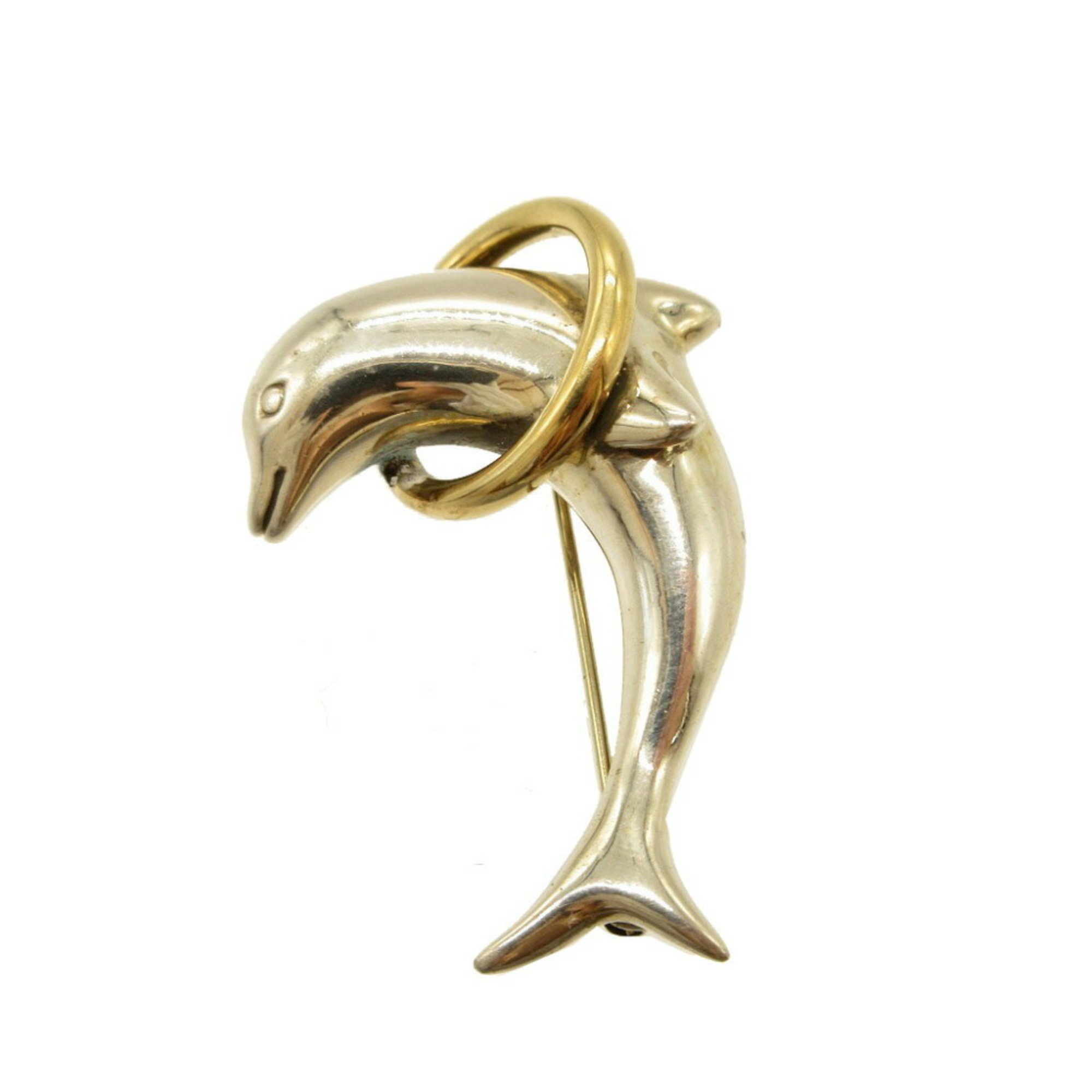 Tiffany Dolphin Silver 925 K18YG Gold Brooch