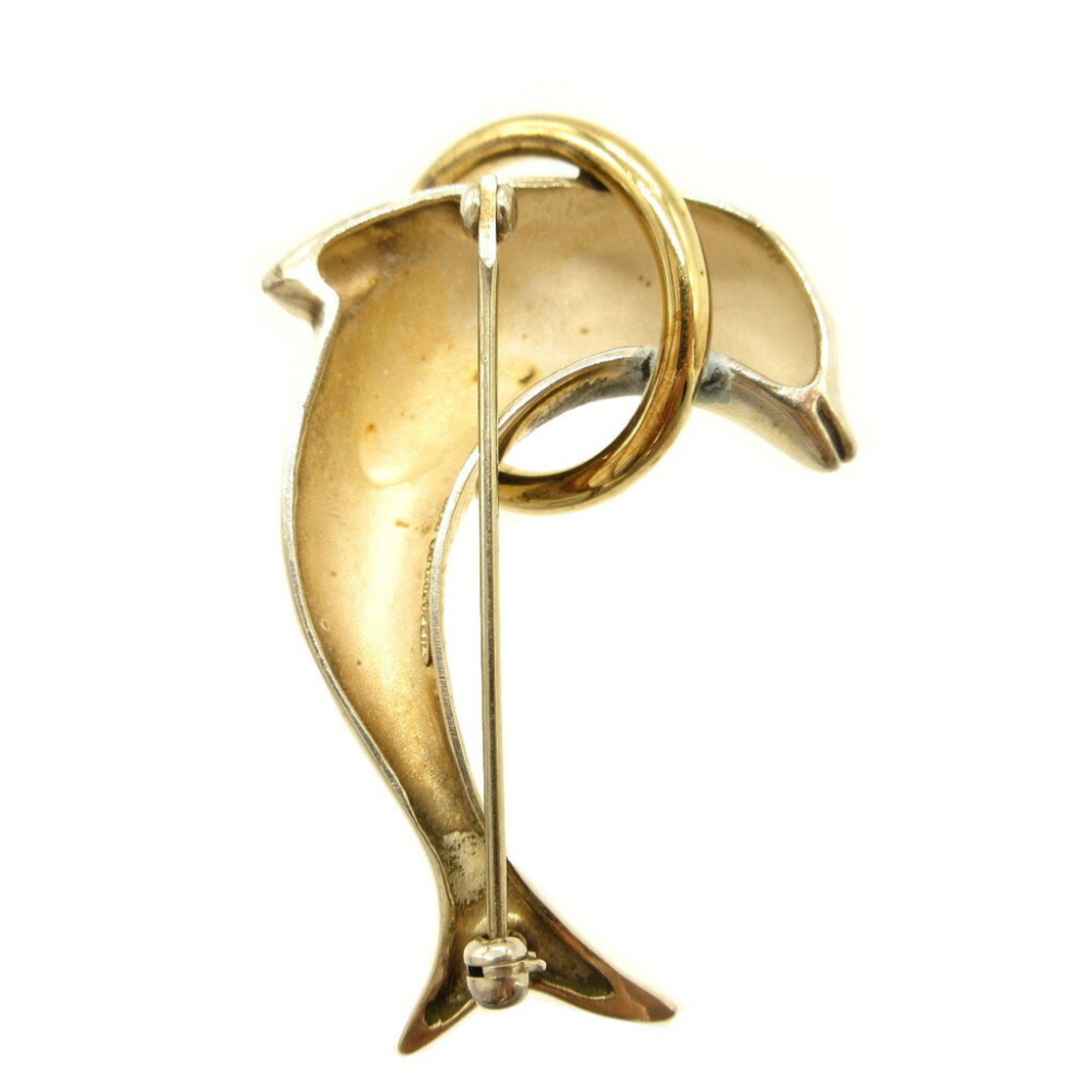 Tiffany Dolphin Silver 925 K18YG Gold Brooch