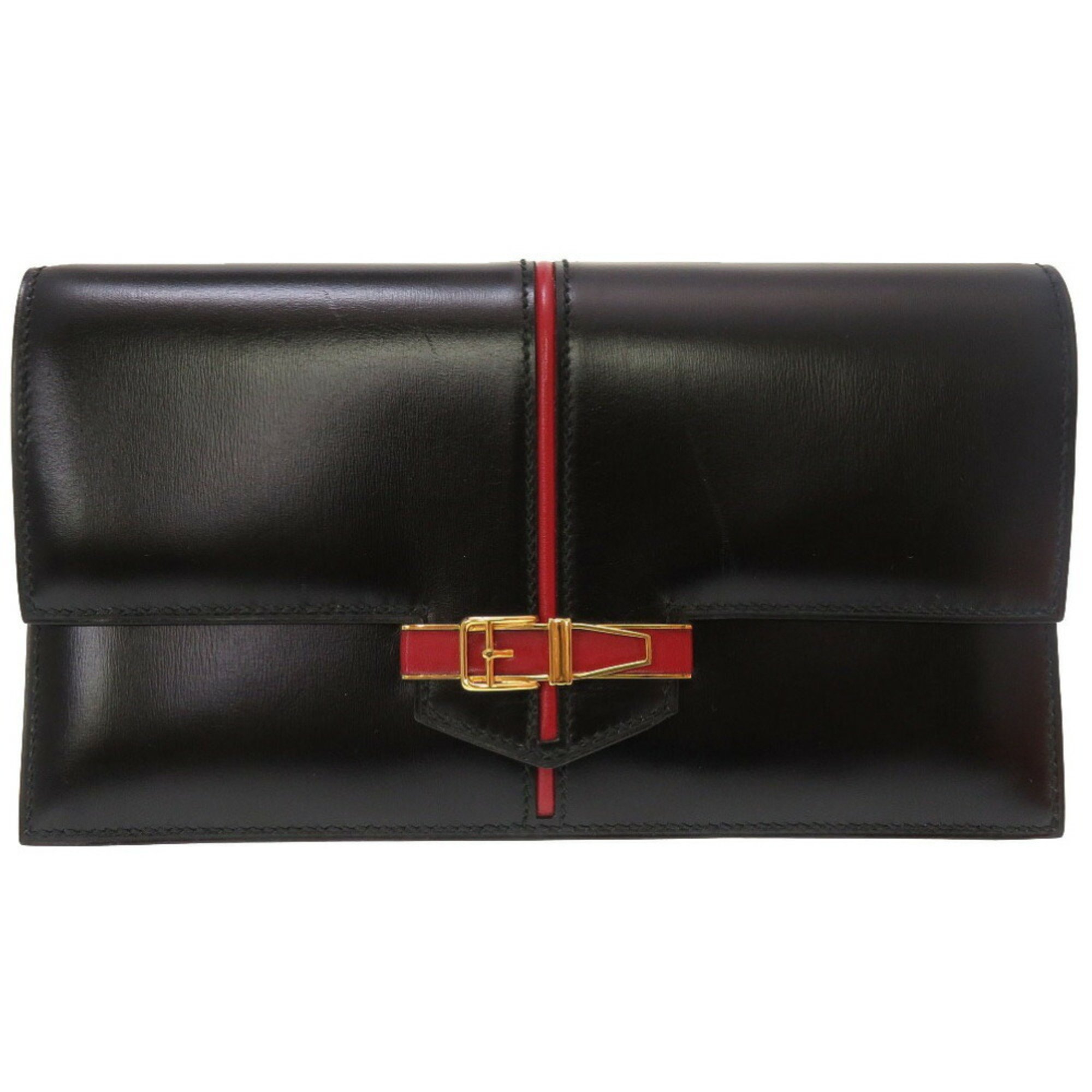 Hermes Etri Belt Box Calf Black 〇Q Engraved Clutch Bag