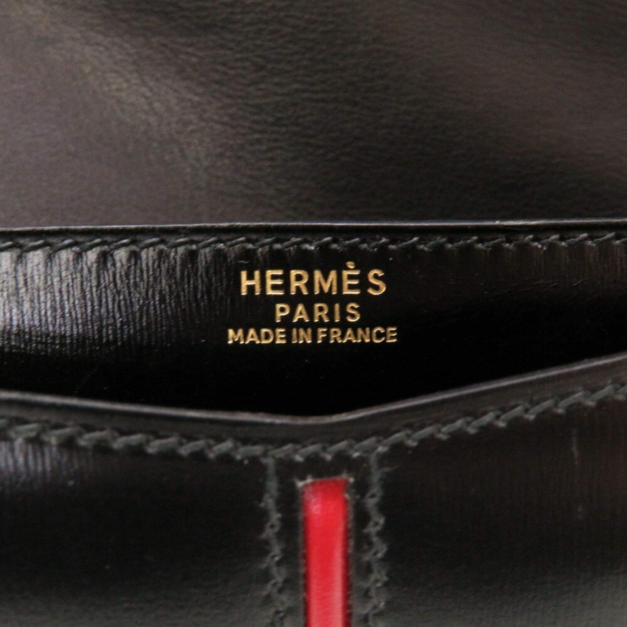 Hermes Etri Belt Box Calf Black 〇Q Engraved Clutch Bag