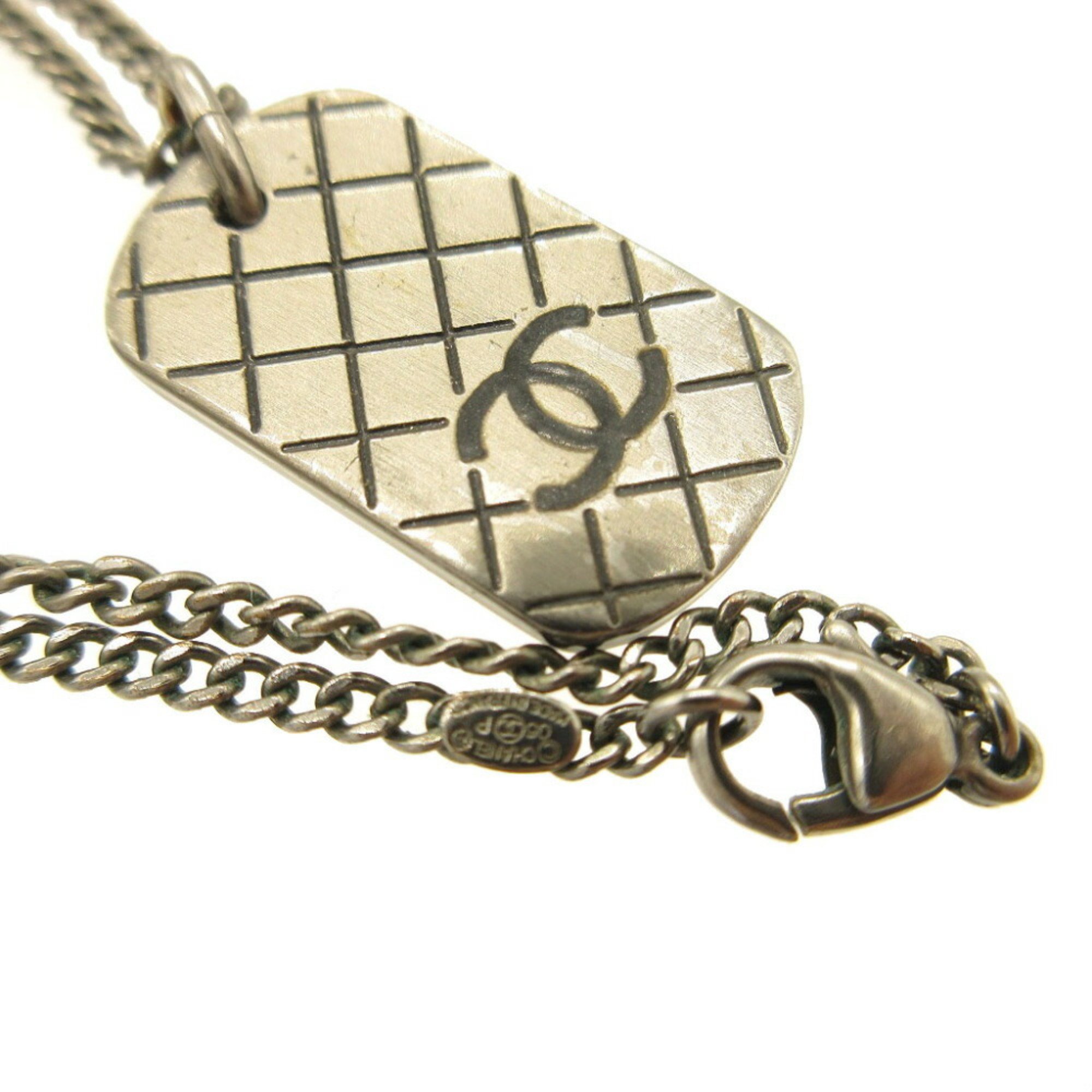 Chanel Matelasse Coco Mark Plate 05P Metal Silver Necklace