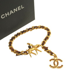 Chanel Cocomark 01A Colored Stone Bambi Metal Gold Brown Chain Bracelet