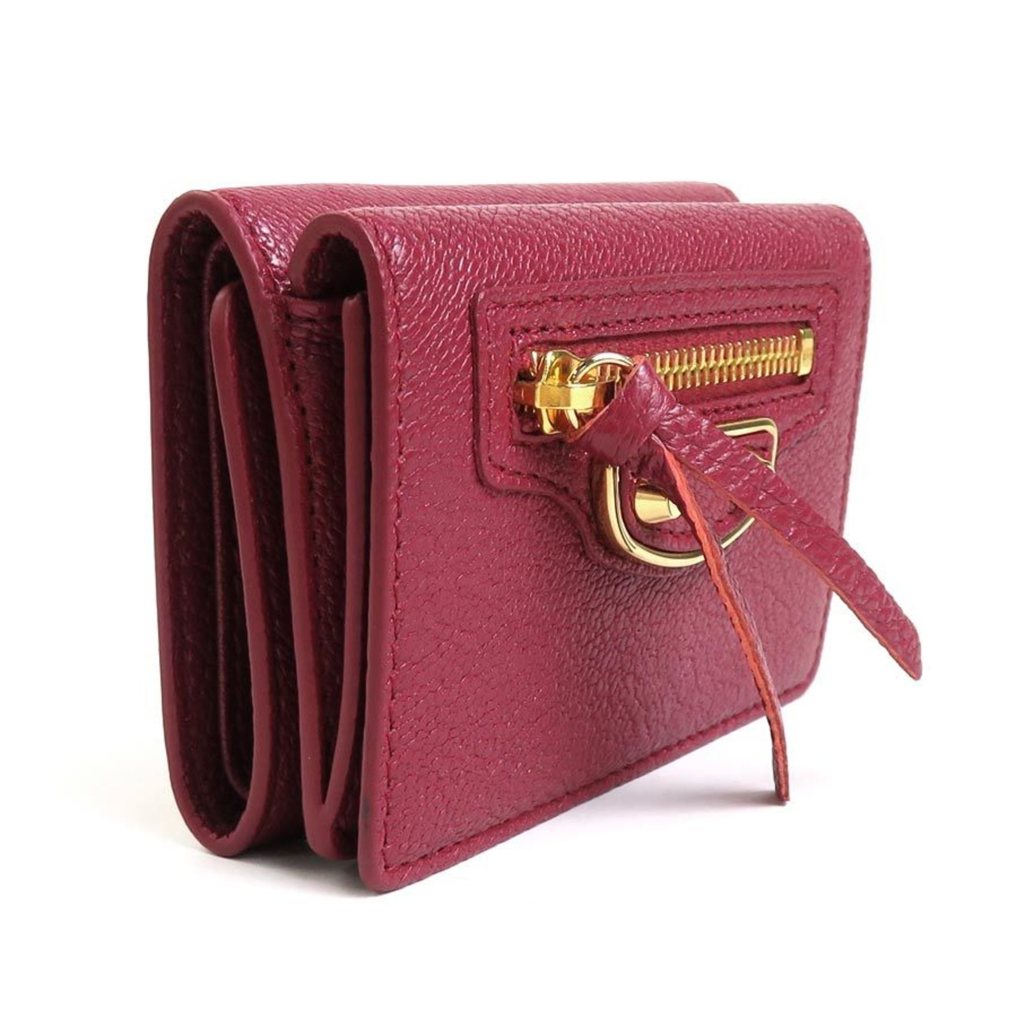 BALENCIAGA Trifold Wallet Leather Wine Red Unisex