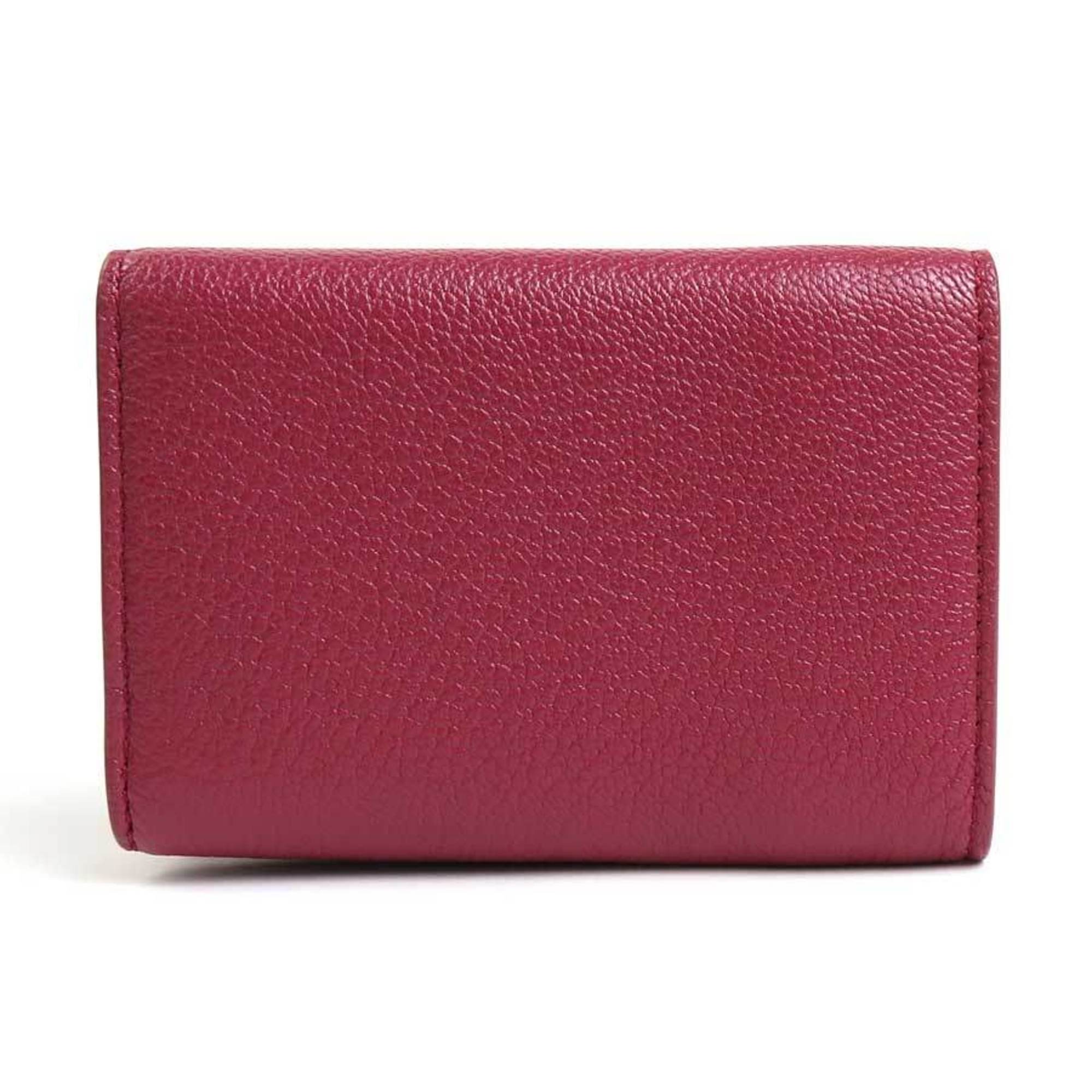 BALENCIAGA Trifold Wallet Leather Wine Red Unisex
