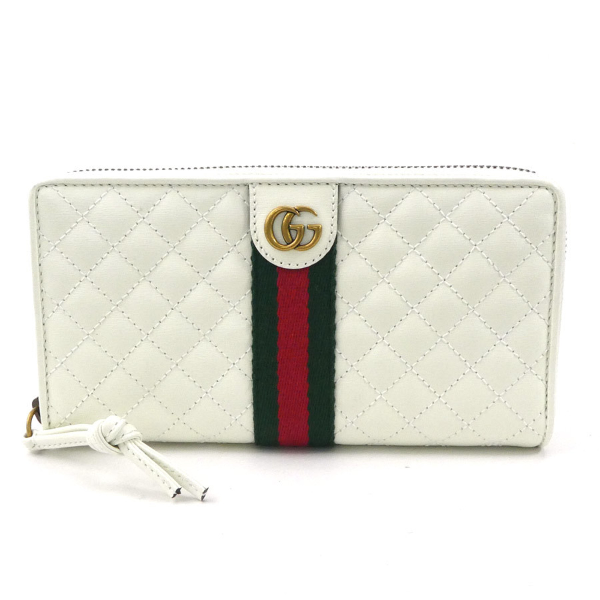 GUCCI Round Zipper Long Wallet Sherry Line Double G Leather White Unisex 536450