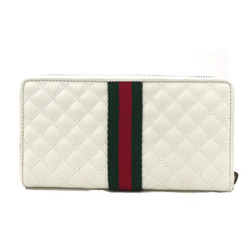 GUCCI Round Zipper Long Wallet Sherry Line Double G Leather White Unisex 536450