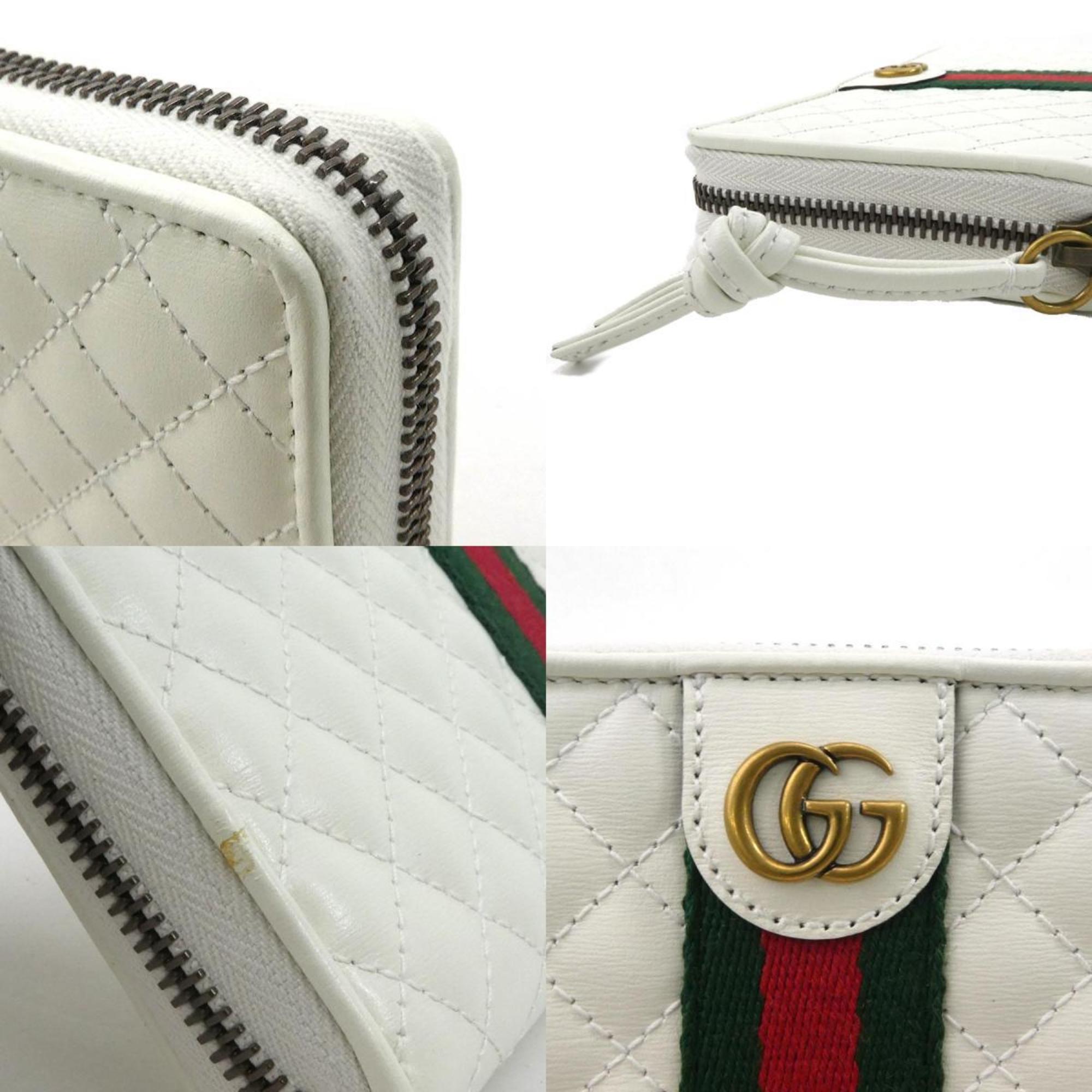 GUCCI Round Zipper Long Wallet Sherry Line Double G Leather White Unisex 536450