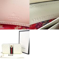 GUCCI Round Zipper Long Wallet Sherry Line Double G Leather White Unisex 536450