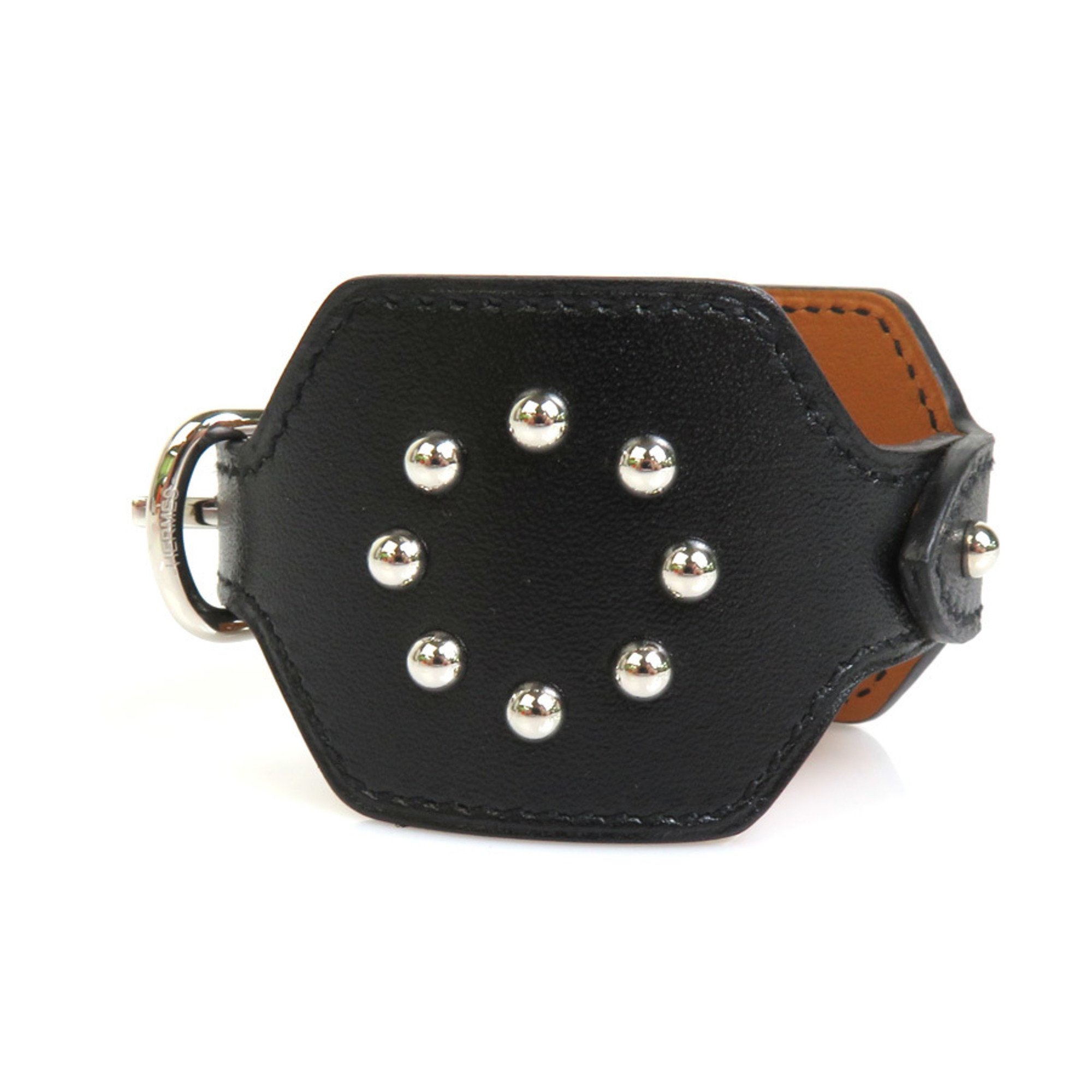 HERMES Bracelet Studded Leather/Metal Black/Silver Ladies