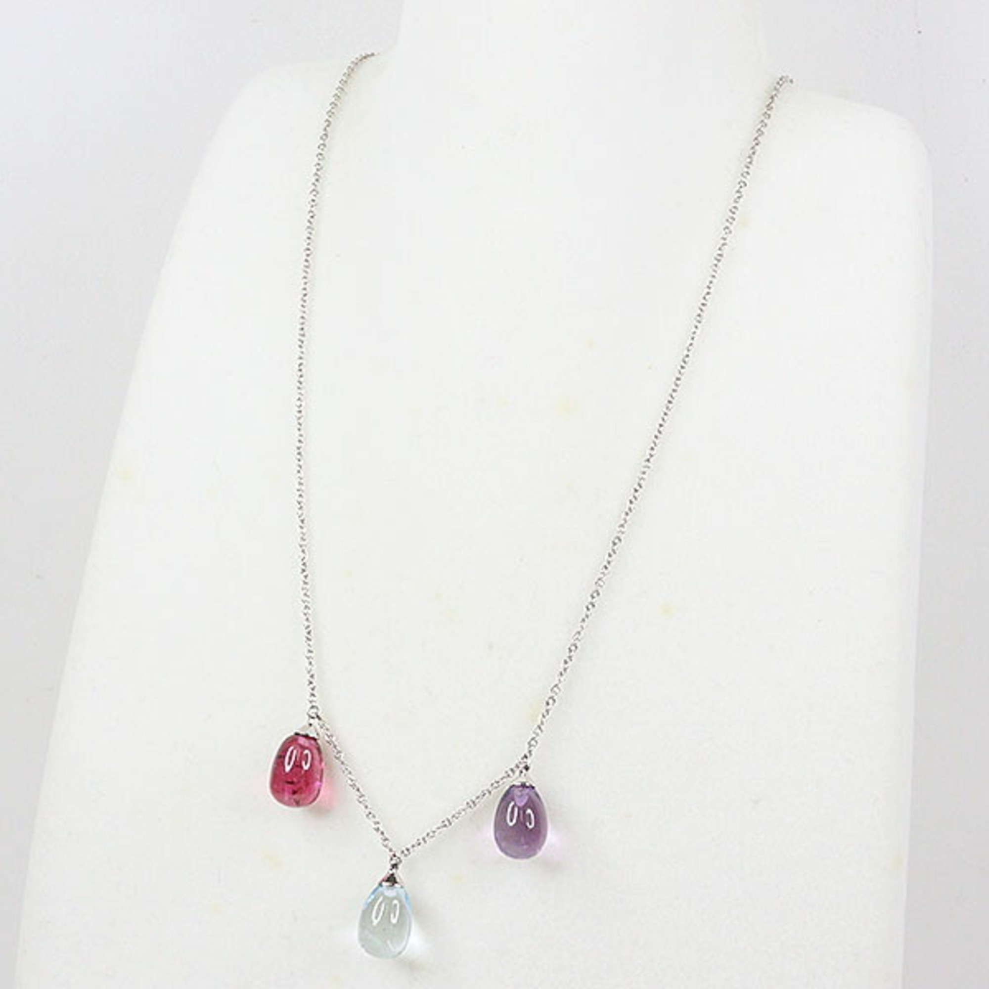 Tiffany Rainbow Drop Necklace K18WG Multicolor Amethyst Aquamarine Tourmaline