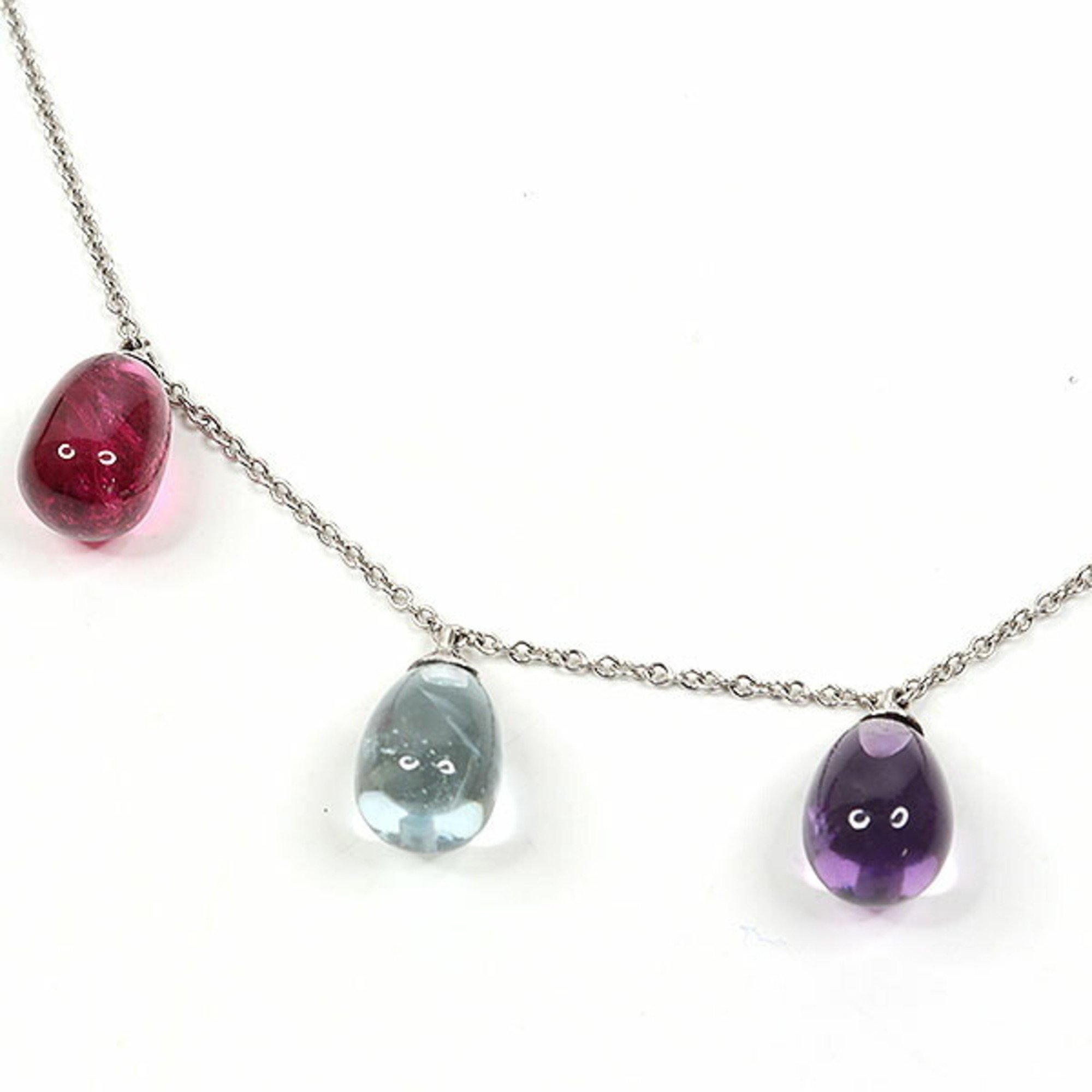 Tiffany Rainbow Drop Necklace K18WG Multicolor Amethyst Aquamarine Tourmaline