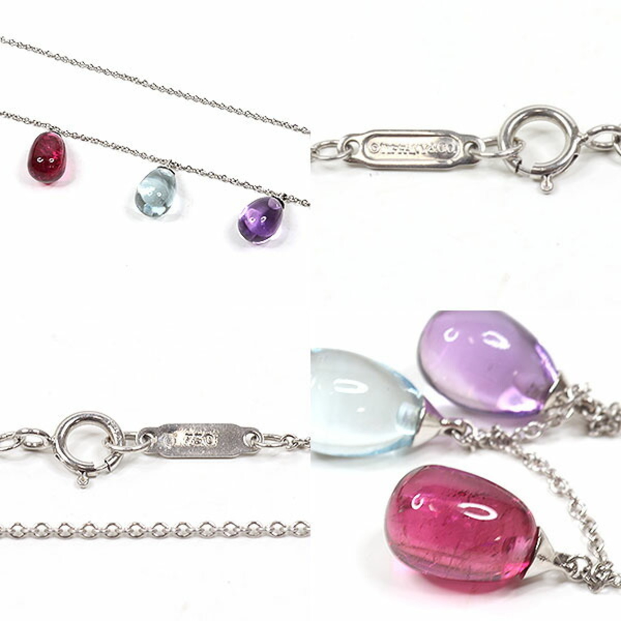 Tiffany Rainbow Drop Necklace K18WG Multicolor Amethyst Aquamarine Tourmaline