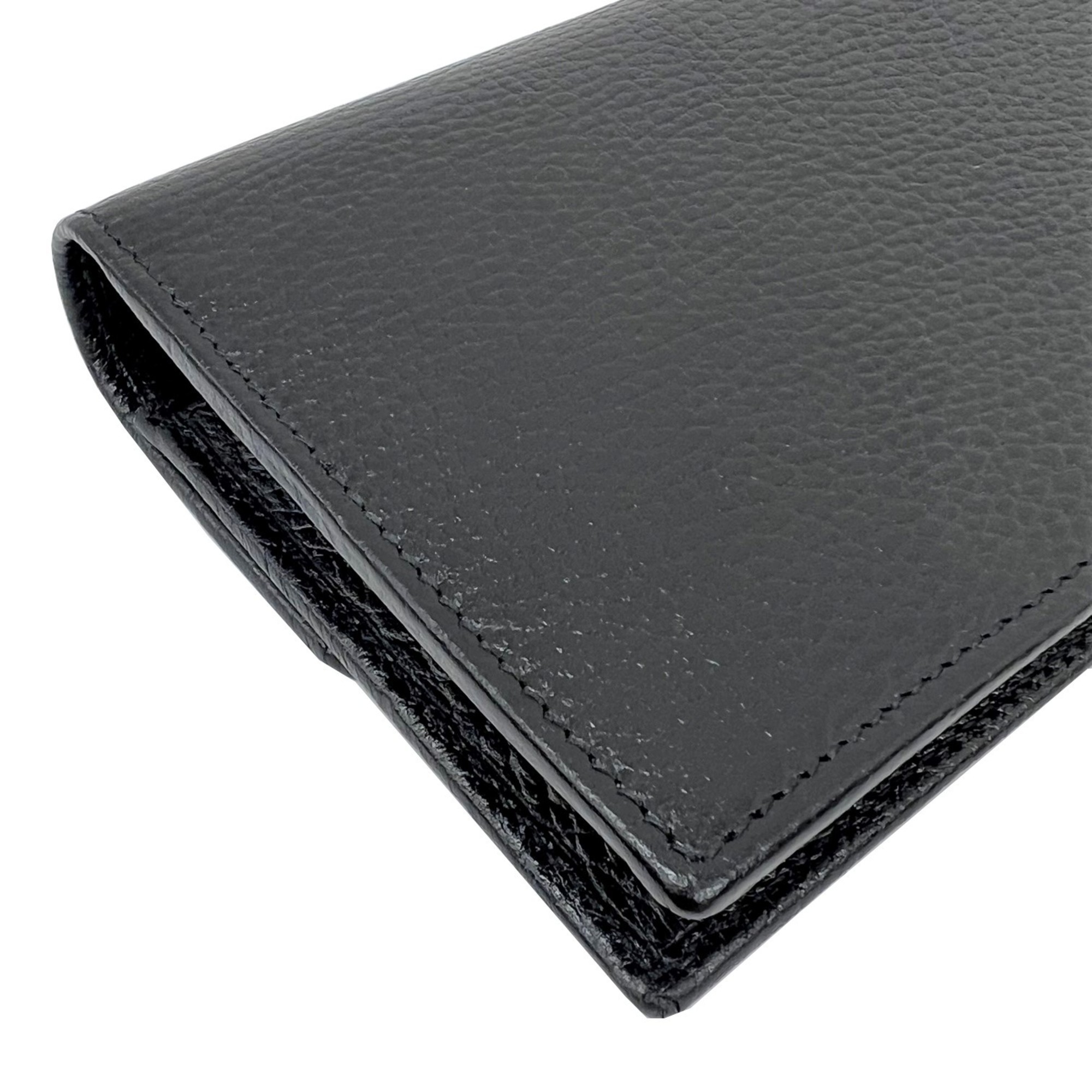 GUCCI Interlocking G Chain Shoulder Bag Long Wallet Clutch Calfskin Leather Black 615523