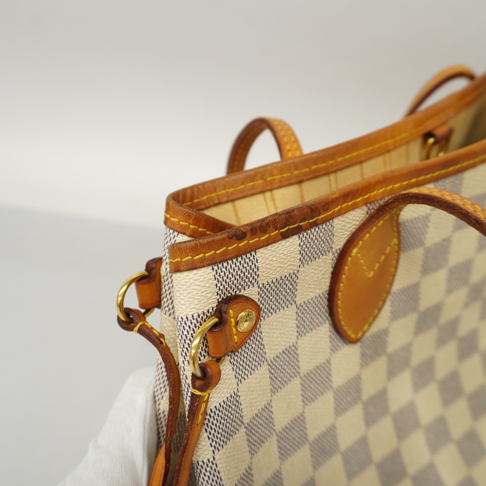 LOUIS VUITTON Damier Azur Neverfull PM Tote Bag White N51110 Purse