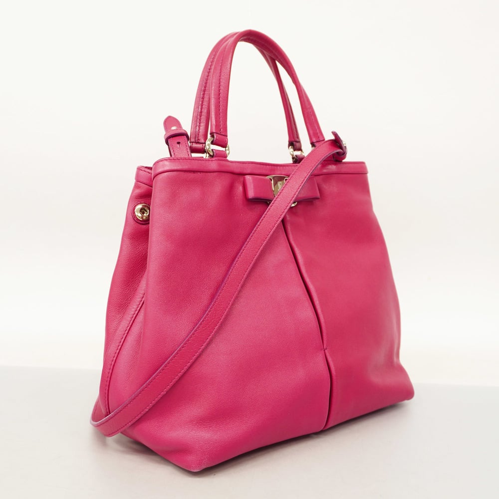 Auth Salvatore Ferragamo Vara 2way Bag Women's Leather Handbag