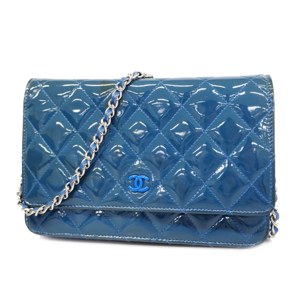 CHANEL Patent Wallet On Chain WOC Turquoise Blue 87081