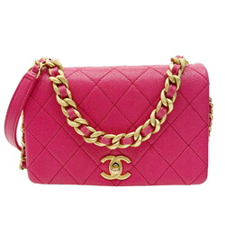 CHANEL Chanel Matelasse Flap Bag Chain Shoulder AS1895 Handbag Caviar Skin Pink 30s Ladies