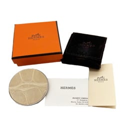 HERMES Brooch Metal Leather White Men's Women's