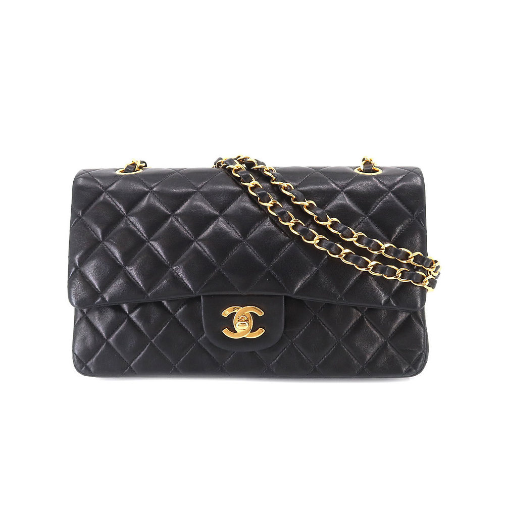 CHANEL Matelasse 25 Chain Shoulder Bag Leather Black A01112 Gold