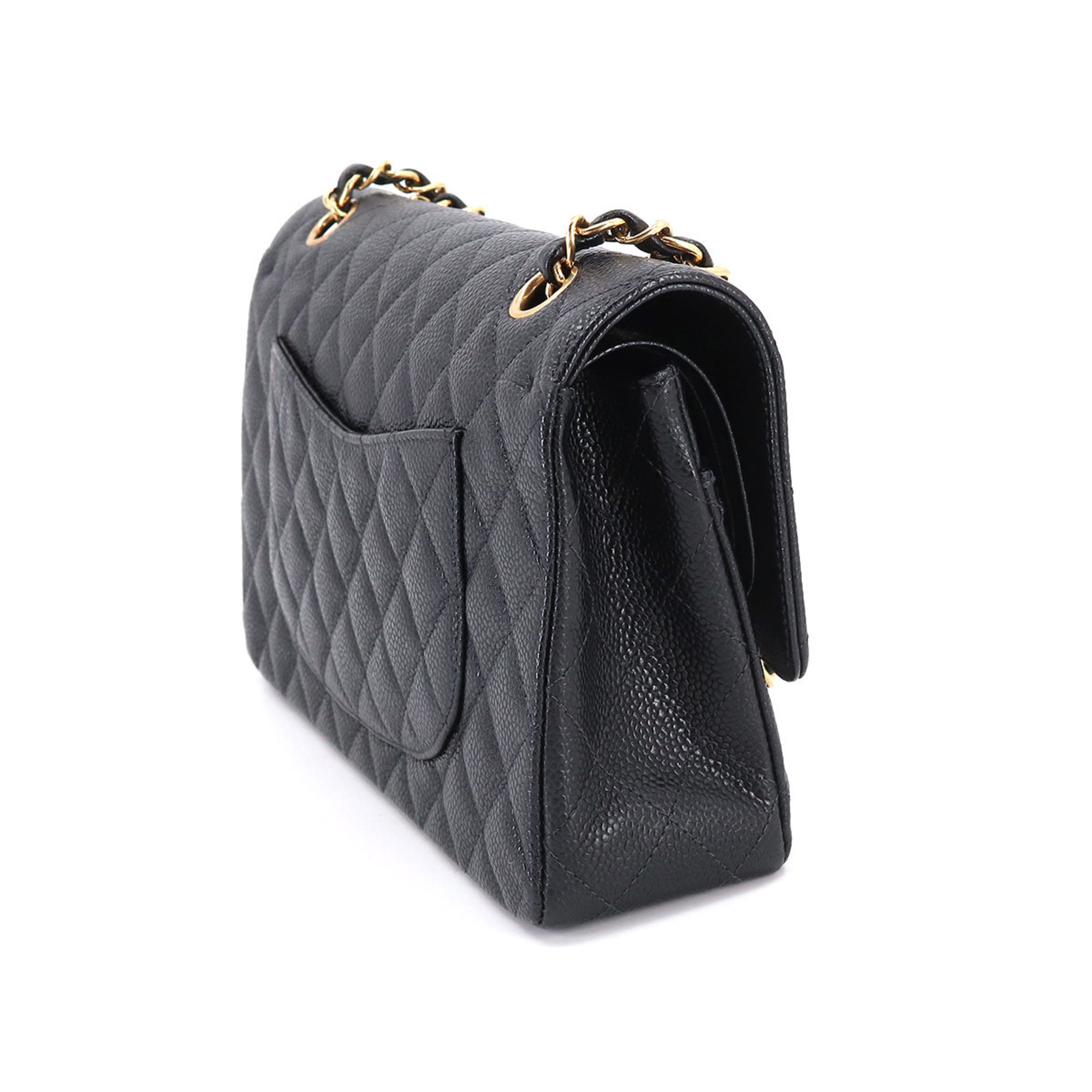 CHANEL Matelasse 25 Chain Shoulder Bag Caviar Skin Black A01112 Gold Hardware Coco Mark Vintage