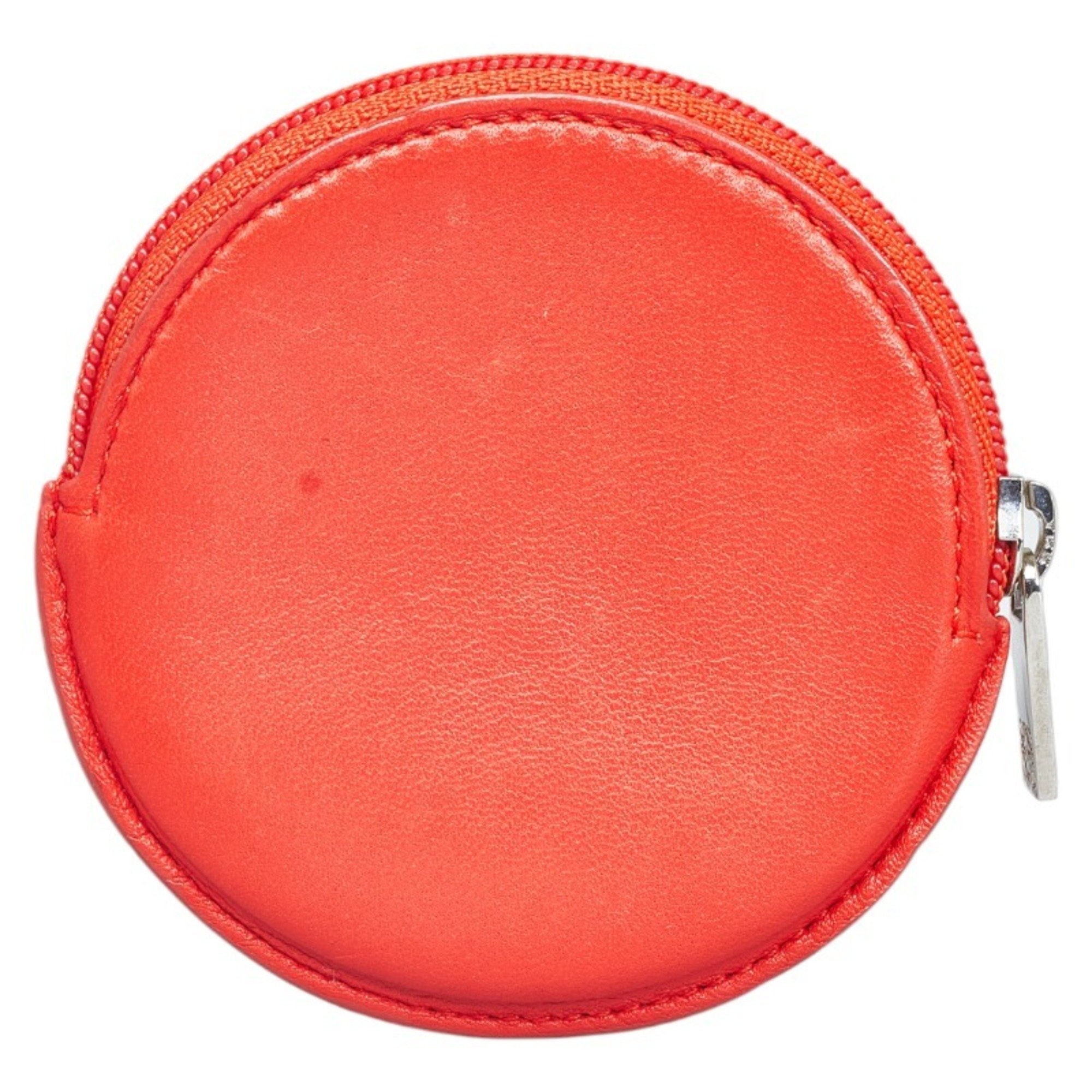 LOEWE Round Anagram Coin Case Red Leather Ladies