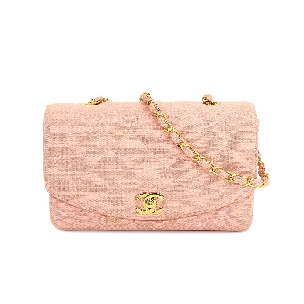 CHANEL Diana 22 Matelasse Chain Shoulder Bag Canvas Pink Vintage