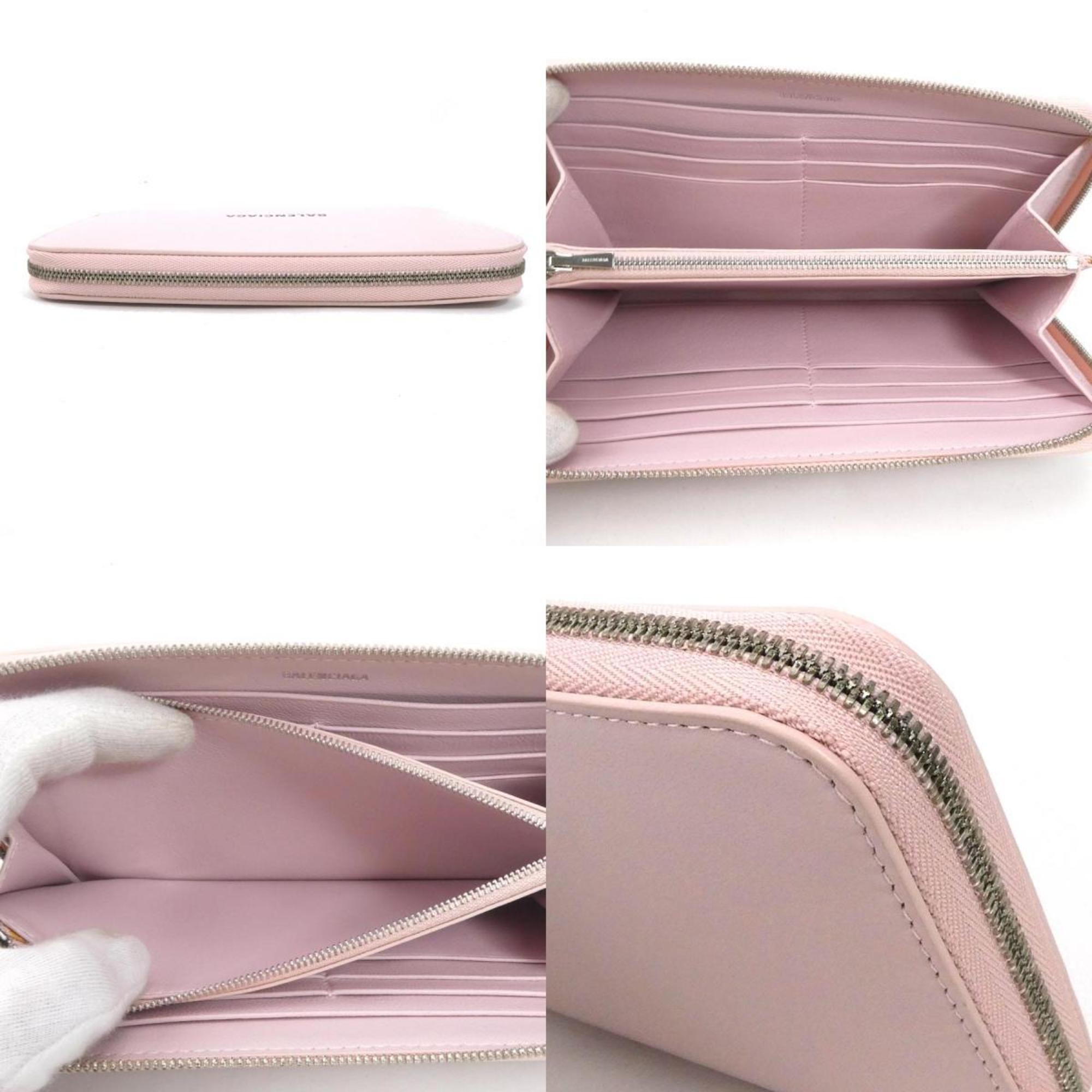 BALENCIAGA Round Zipper Long Wallet Leather Light Pink Unisex
