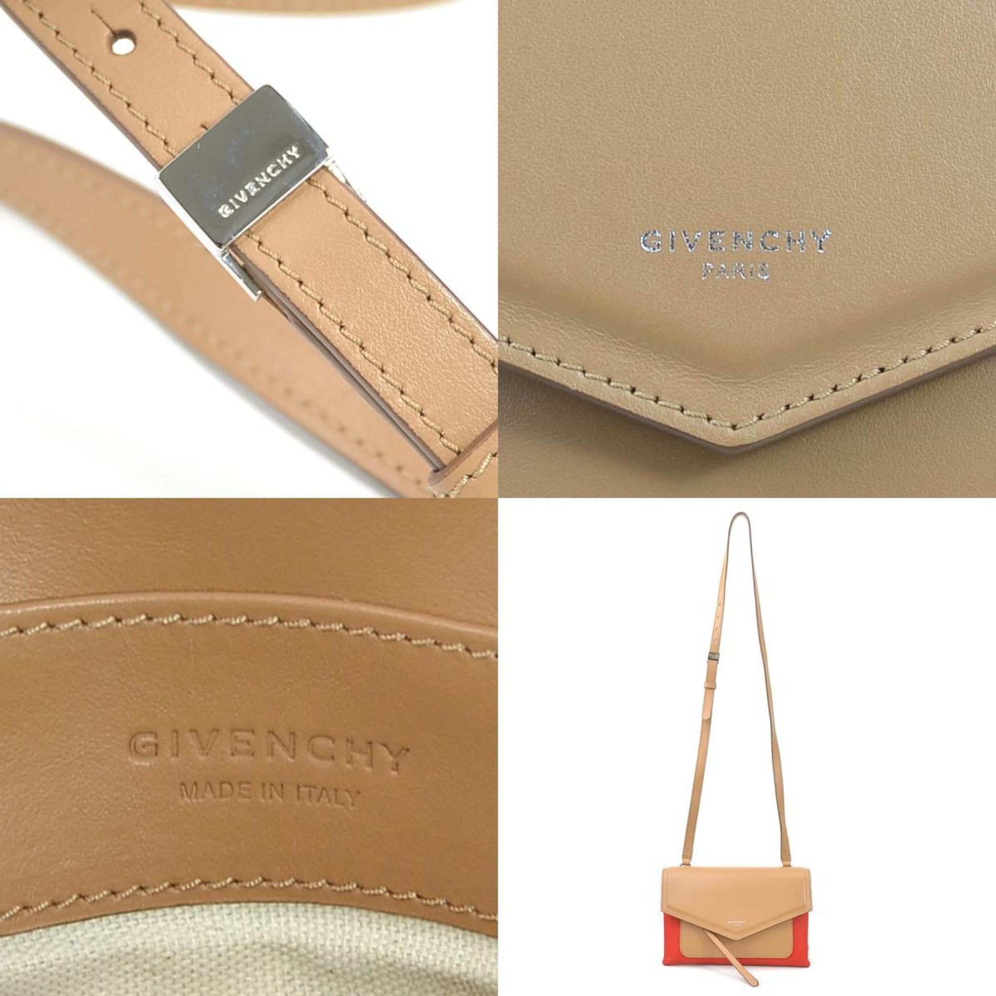 Givenchy Crossbody Shoulder Bag Leather Red x Camel Women's