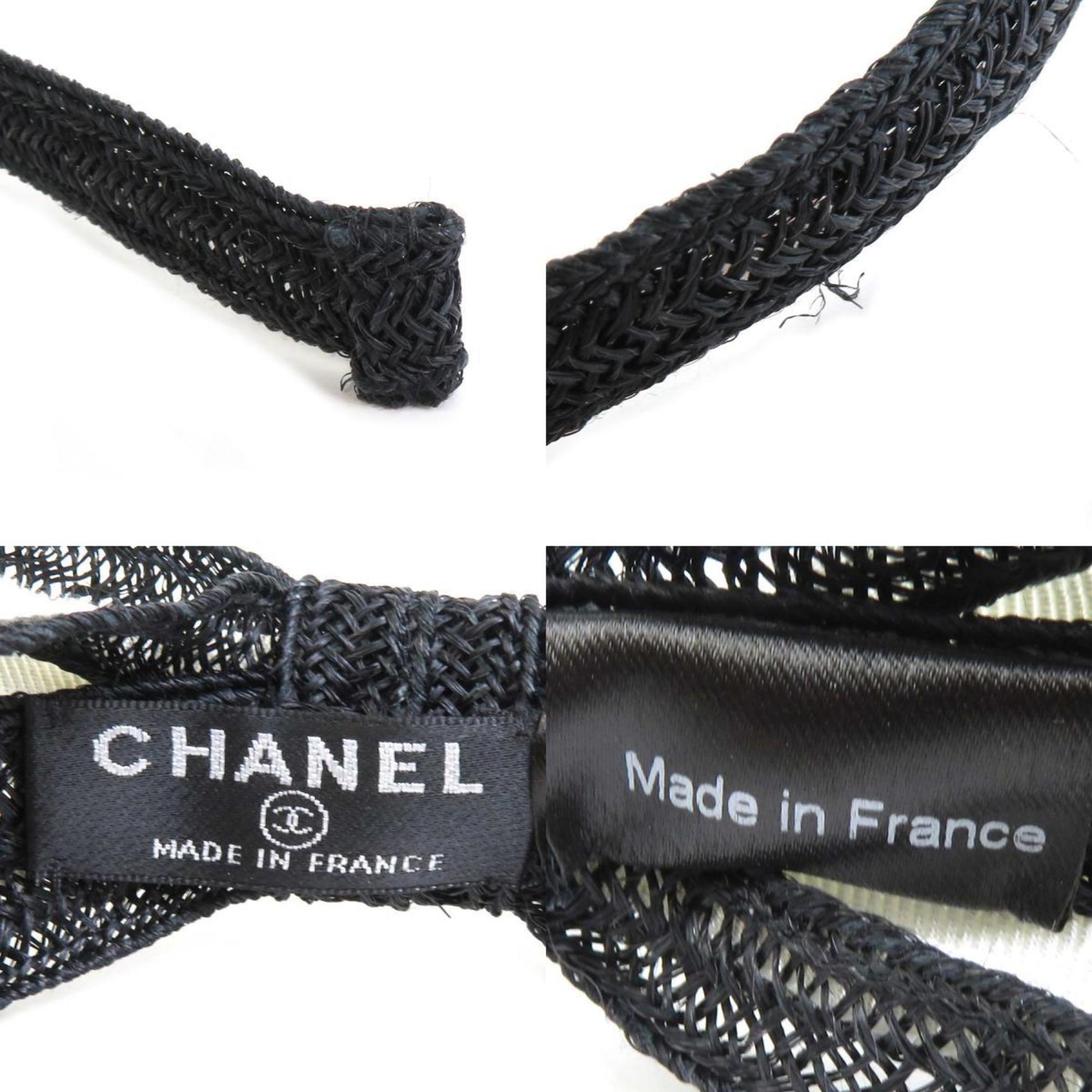 CHANEL Headband Cotton White x Black Ladies