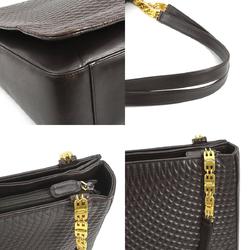 BALLY Shoulder Bag Quilted Leather/Metal Dark Brown/Gold Ladies