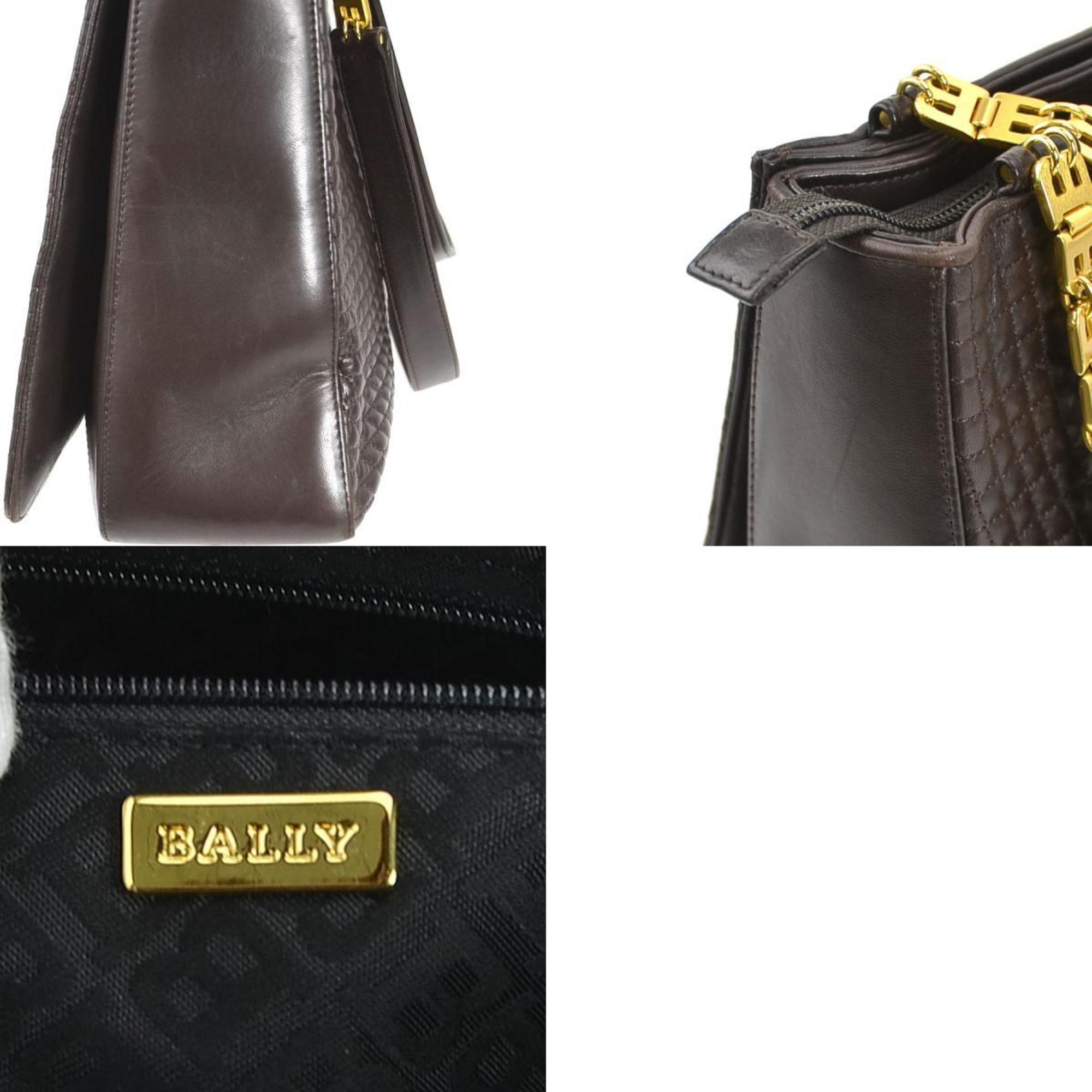 BALLY Shoulder Bag Quilted Leather/Metal Dark Brown/Gold Ladies