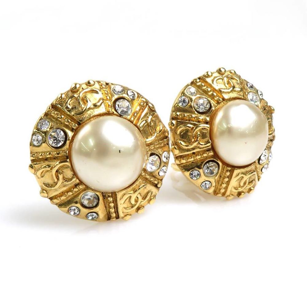 CHANEL Earrings Coco Mark Metal/Fake Pearl Gold/Off White Women's | eLADY  Globazone