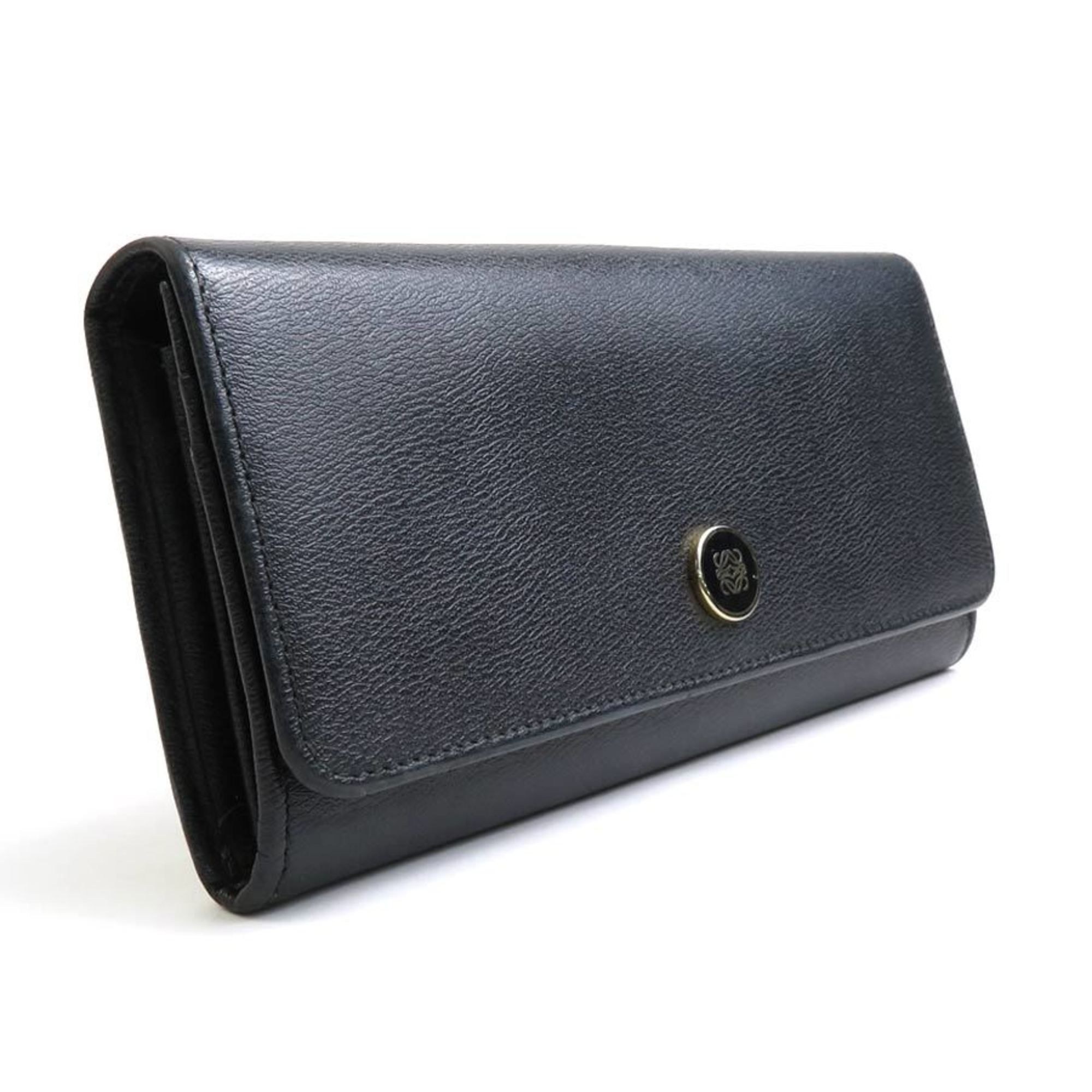 LOEWE bifold long wallet anagram leather black gold ladies