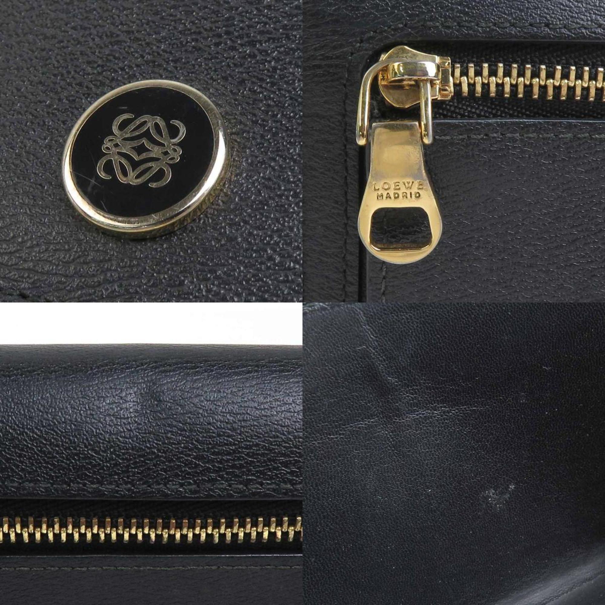 LOEWE bifold long wallet anagram leather black gold ladies