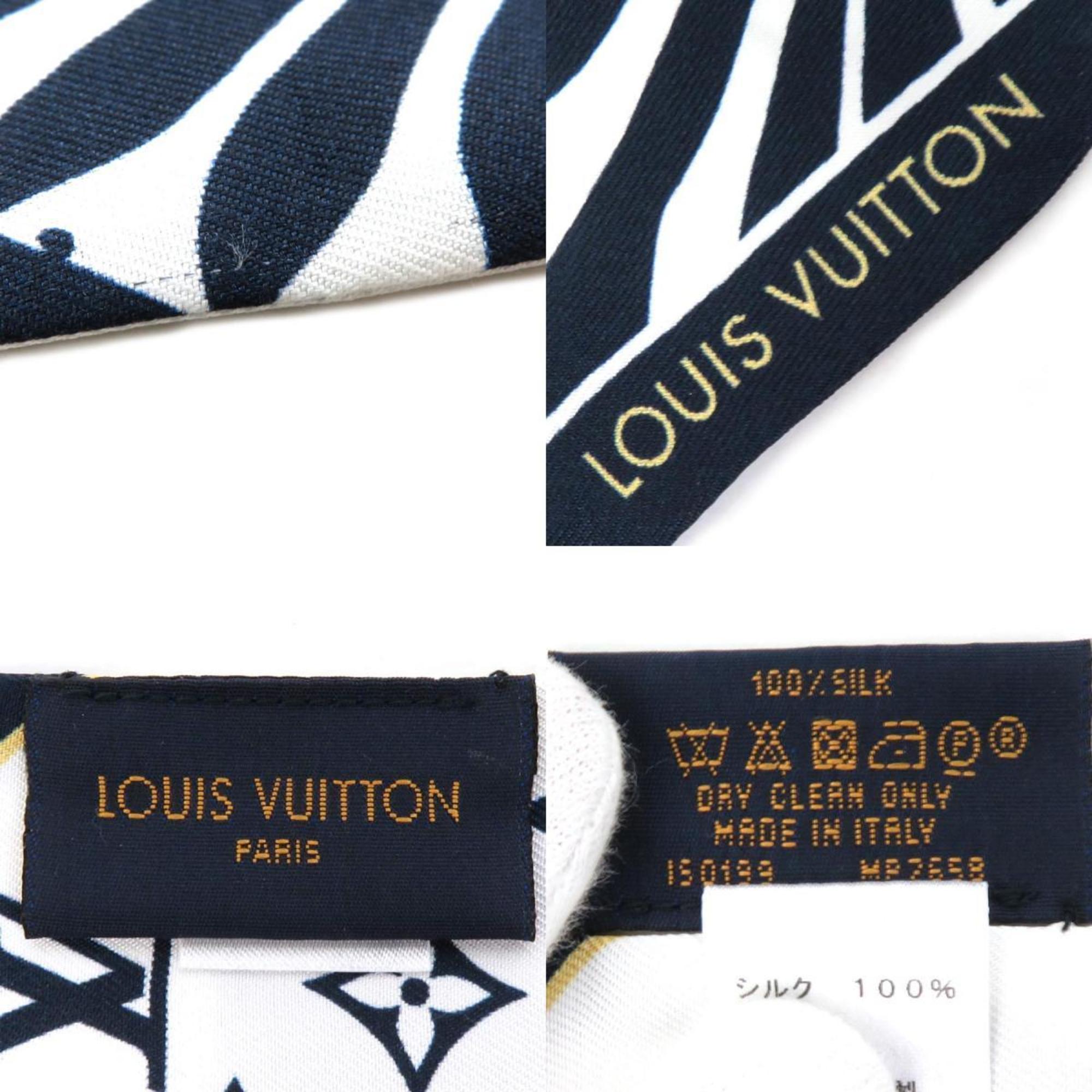 LOUIS VUITTON Scarf Muffler Bandeau BB Graphic Monogram Blason Silk White/Navy/Beige Women's MP2658