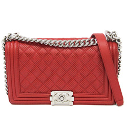 Chanel Boy Chanel A67086 Women's Leather,Leather Shoulder Bag Red Color
