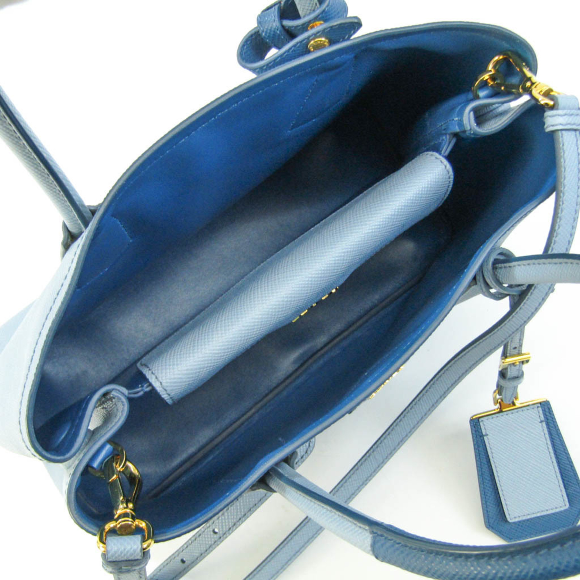 Prada Doubre Small Bag 1BG887 Women's Saffiano Cuir Handbag,Shoulder Bag Light Blue
