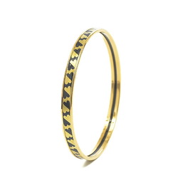 Hermes Enamel Bracelet Bangle Carte Ajoue Gold/Black