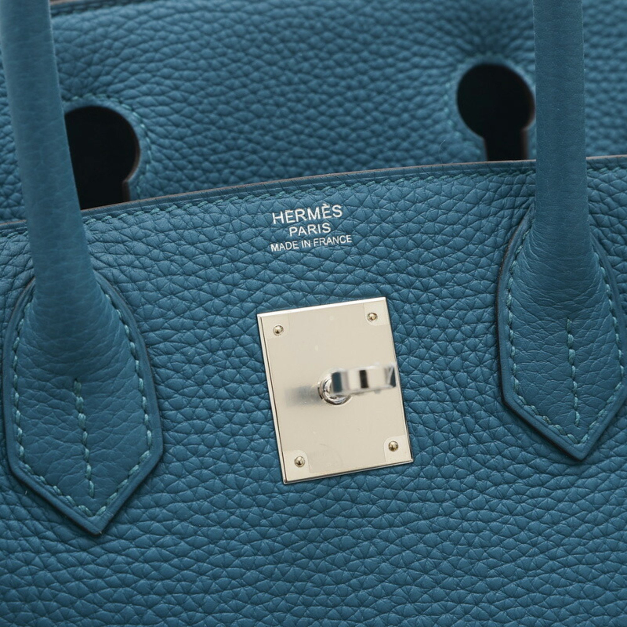 Hermes Birkin 30 Handbag Taurillon Clemence Vert Bosfall Silver hardware D stamp