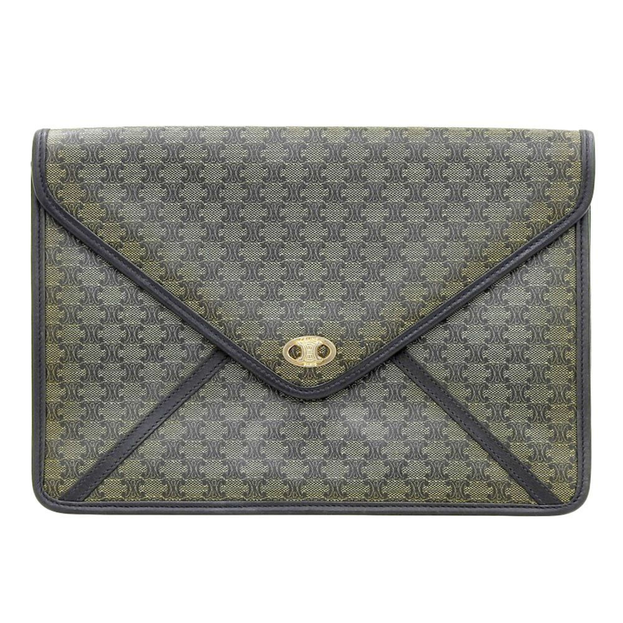 Celine Macadam Triomphe Clutch Bag Gray Black