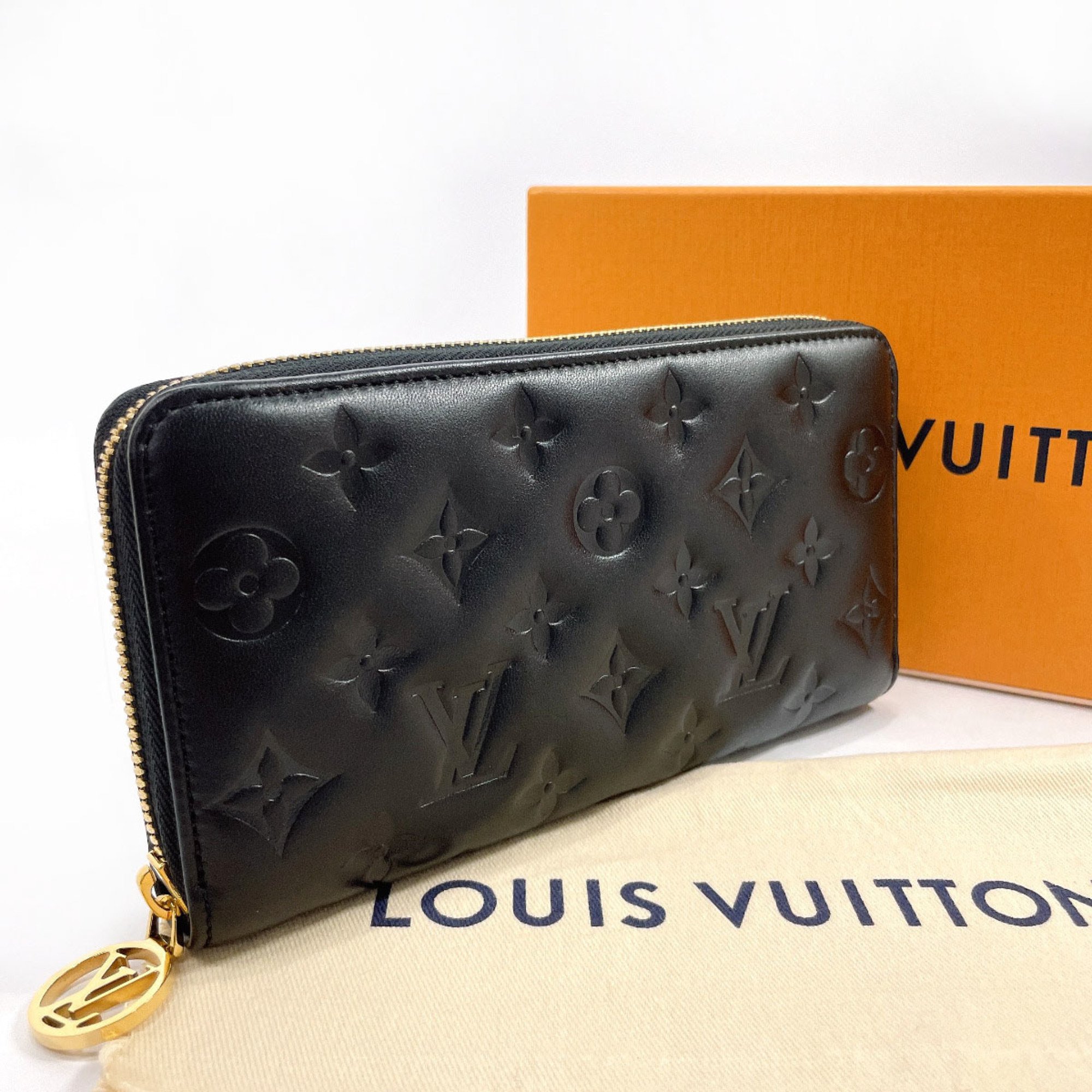 Louis Vuitton Zippy Wallet Long Lambskin/Monogram Emboss LOUIS VUITTON M81510 Unisex Black