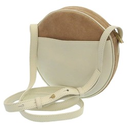 LOEWE round motif shoulder bag suede leather beige white