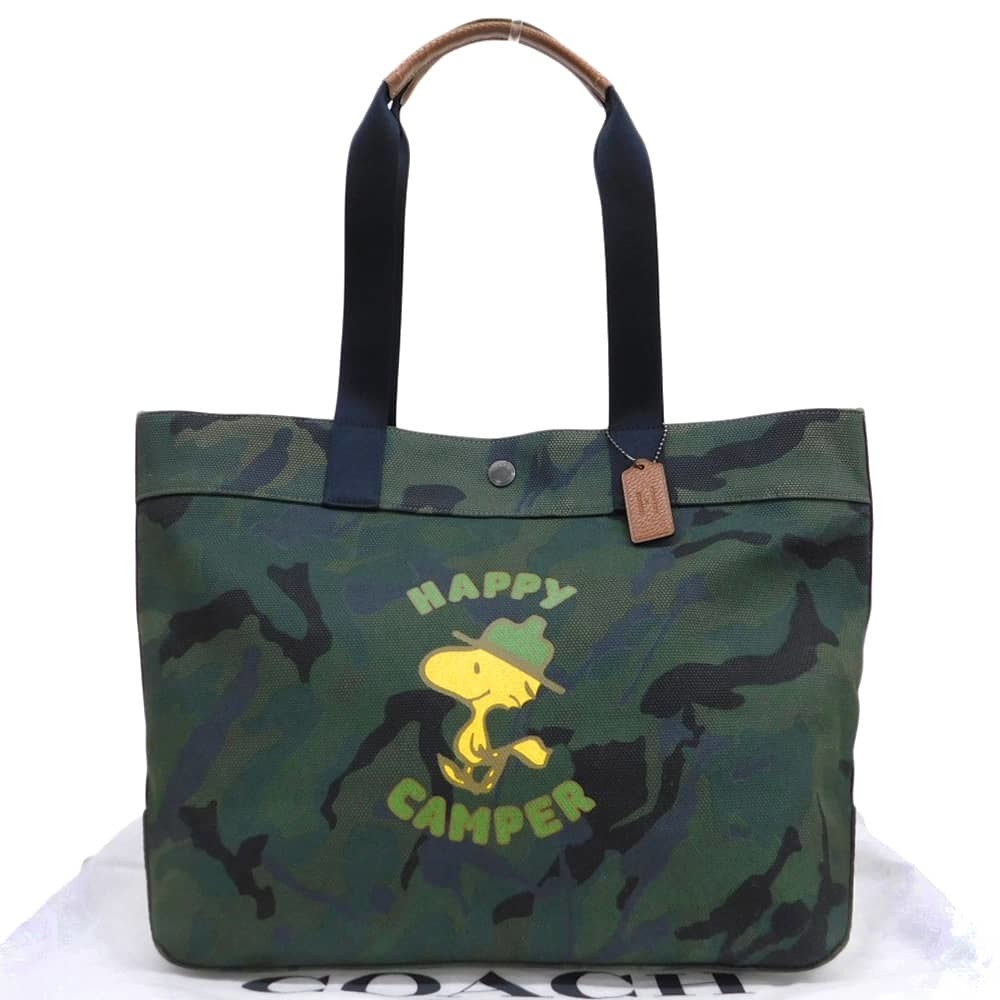 Coach Woodstock Snoopy Collaboration Tote Bag Canvas Green C4025