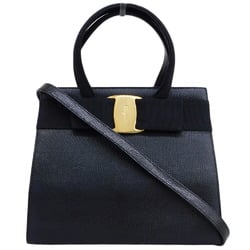 Salvatore Ferragamo SALVATORE FERRAGAMO Rose Ribbon Handbag Bag Leather Black AQ 214178