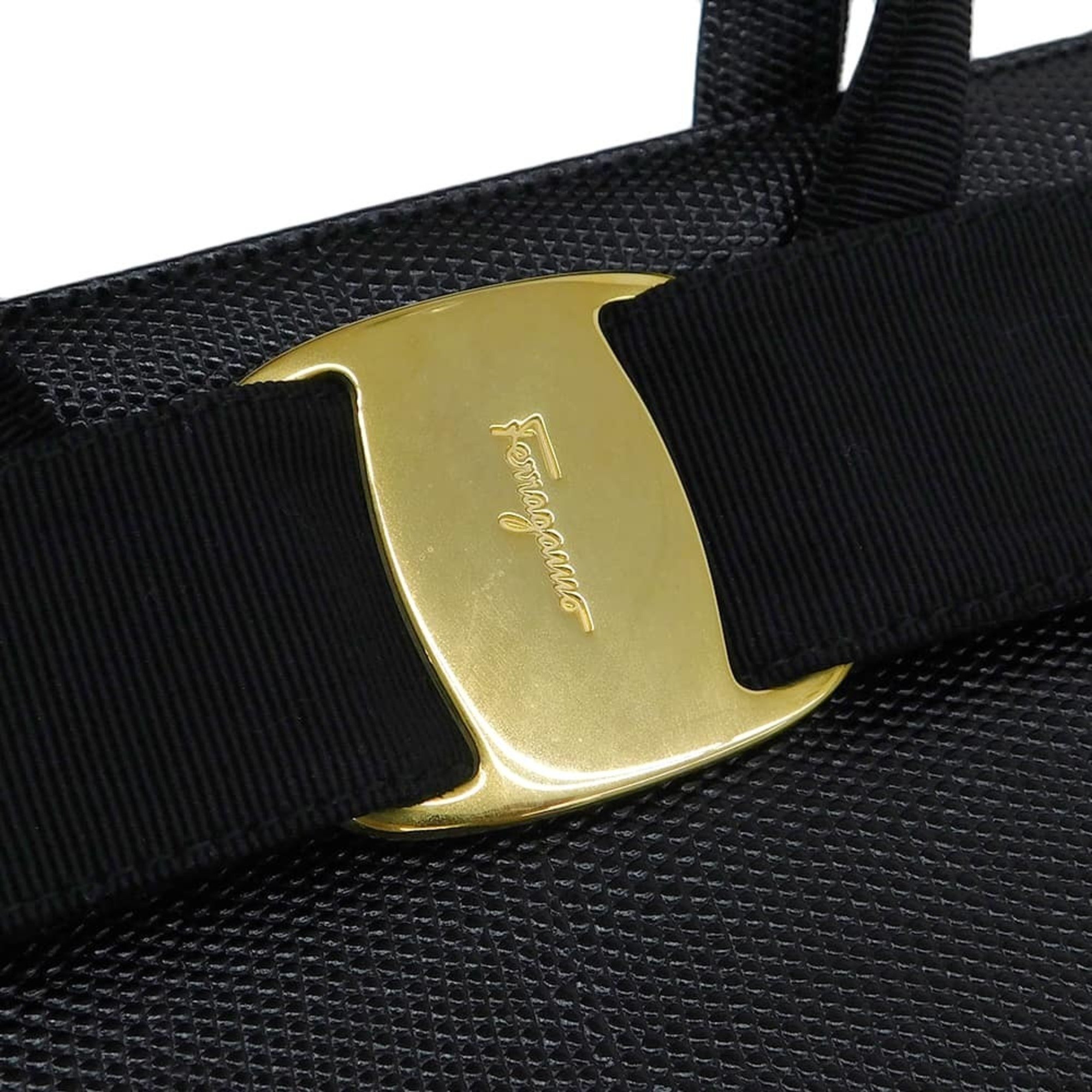 Salvatore Ferragamo SALVATORE FERRAGAMO Rose Ribbon Handbag Bag Leather Black AQ 214178