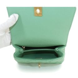 CHANEL Coco Handle Matelasse 2way Hand Shoulder Bag Caviar Skin Leather Green AS2215