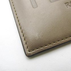 Fendi Embossed Logo Name Card Holder With Strap 8M0452 Leather Card Case Grayish