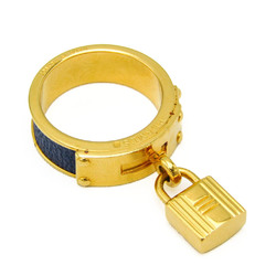 Hermes Metal Leather Scarf Ring Gold,Navy Kelly