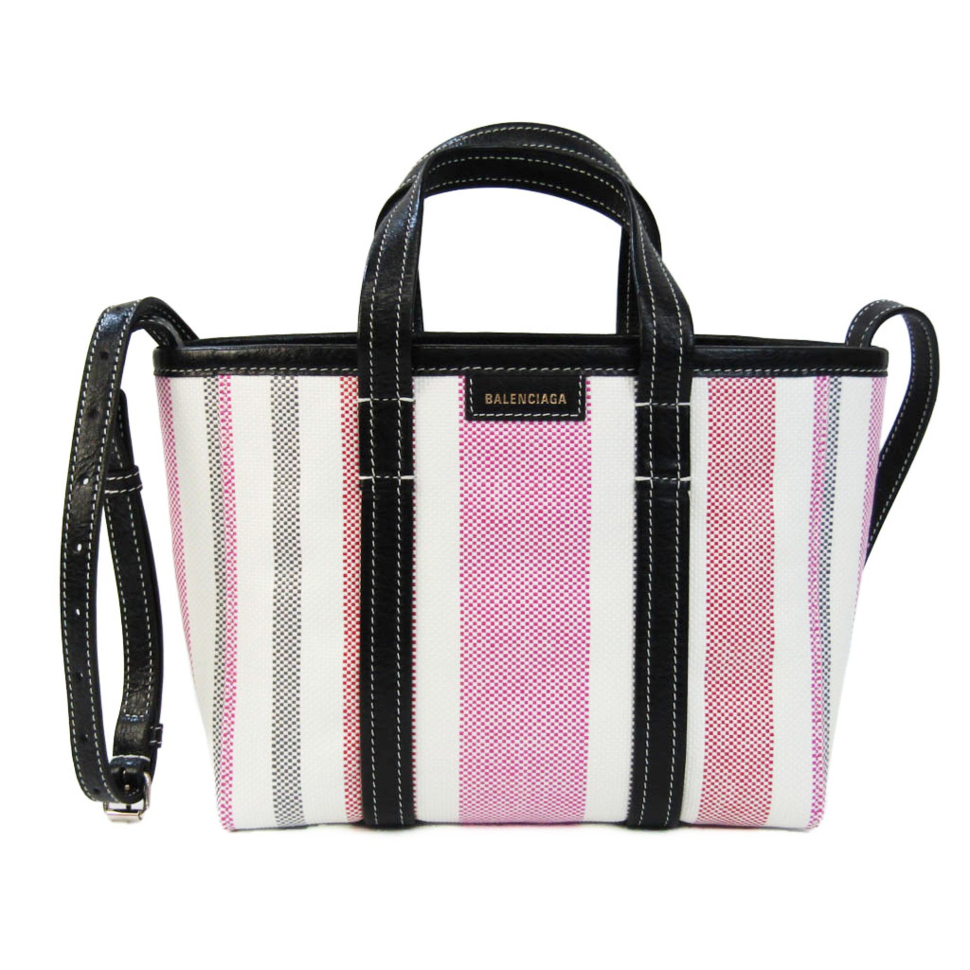 Balenciaga BARBES SMALL 671404 Women's Leather,Polyamide Handbag,Shoulder Bag Black,Pink,Red Color,White